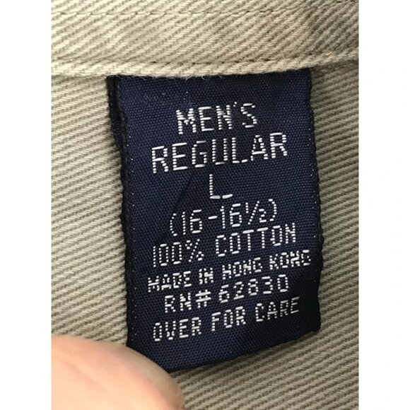 Lands'‎ End Mens Khaki Long Sleeve Pockets Button Up Shirt Size L (16-16.5) - Picture 5 of 9